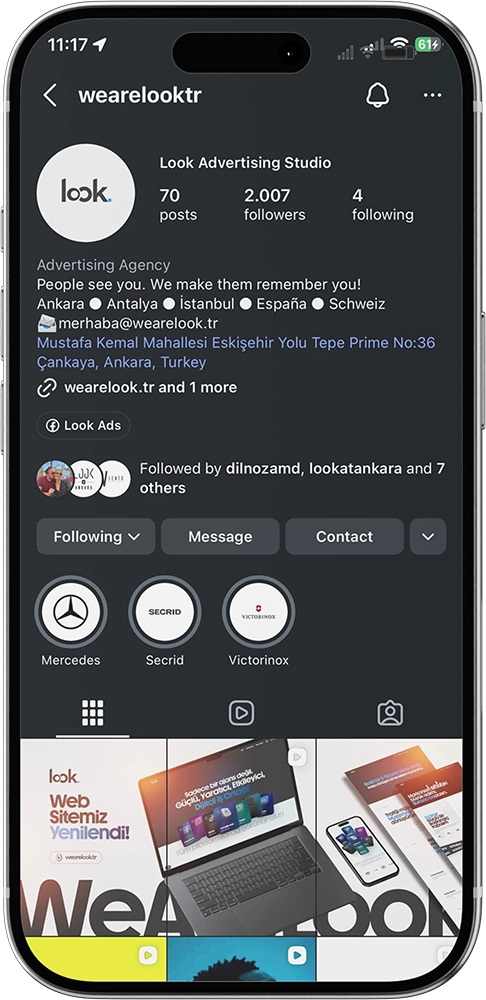 Look sosyal medya çalışmaları telefon görünümü